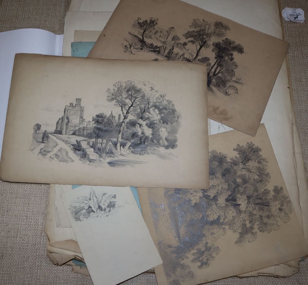 Sophie M. Buttar. (fl. mid 19th century), a group of assorted pencil and pastel sketches, Student studies, largest 60 x 47cm, unframed
